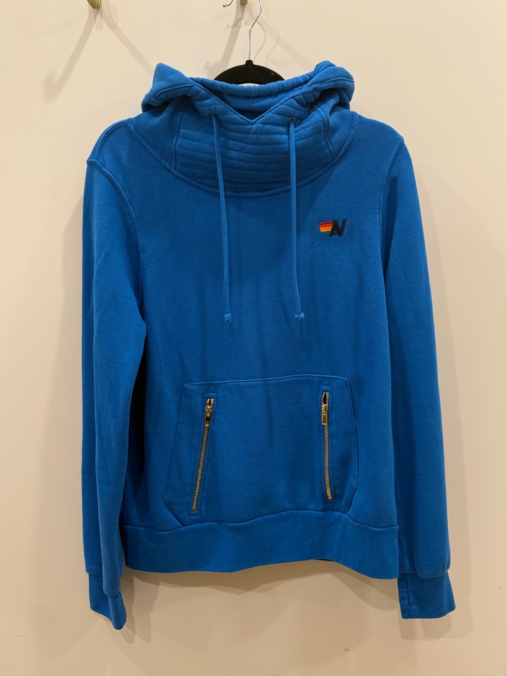 Aviator Nation Bright Blue Hooded Pullover with Gold Zippers